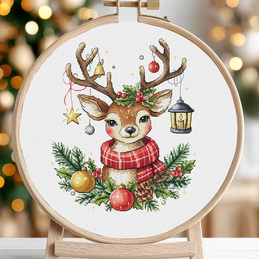 Christmas Reindeer Cross Stitch Pattern Deer Festive Holiday Santa's Animals Decoration Scene PDF Instant Download Saga Tree Ornament Winter