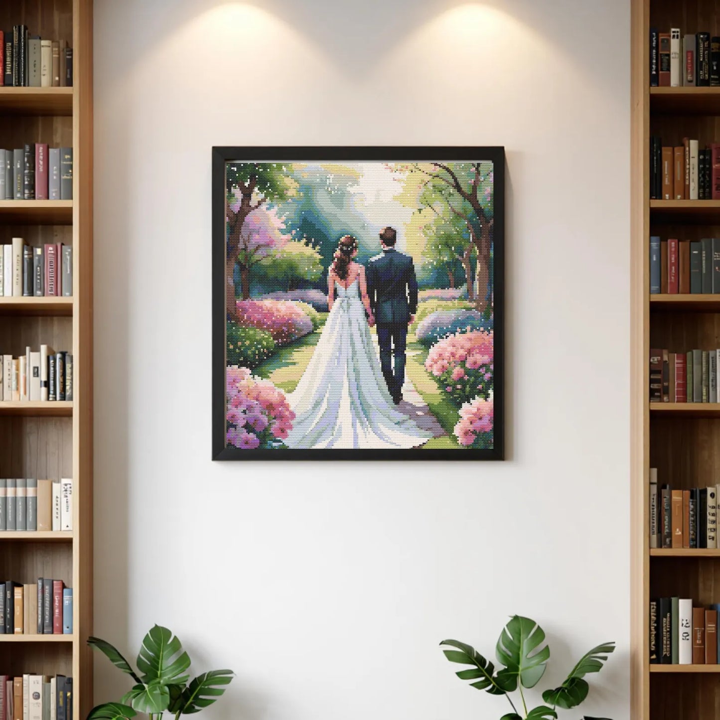 Cross-stitch embroidery pattern Wedding in the spring park,Instant PDF Download - Newlyweds Watercolor Cross Stitch Hand Embroidery Wedding