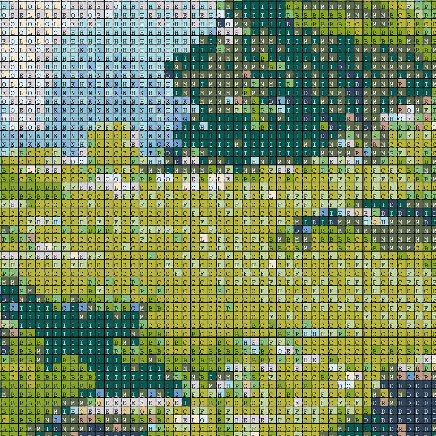 Ghibli inspired Spring Flowers on Mountain Cross Stitch Pattern | Landscape Cross Stitch Chart Download | Nature Cross Stitch