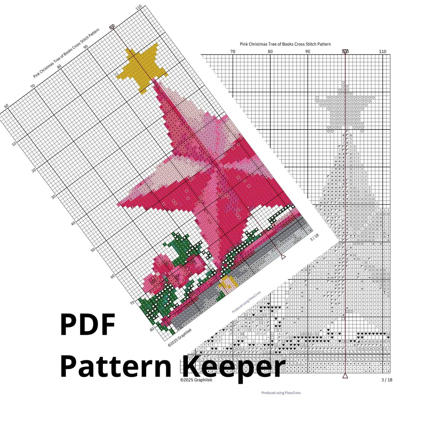 Pink Christmas Tree of Books Cross Stitch Pattern, Christmas ornament cross stitch, books cross stitch, Christmas tree stitch PDF Download