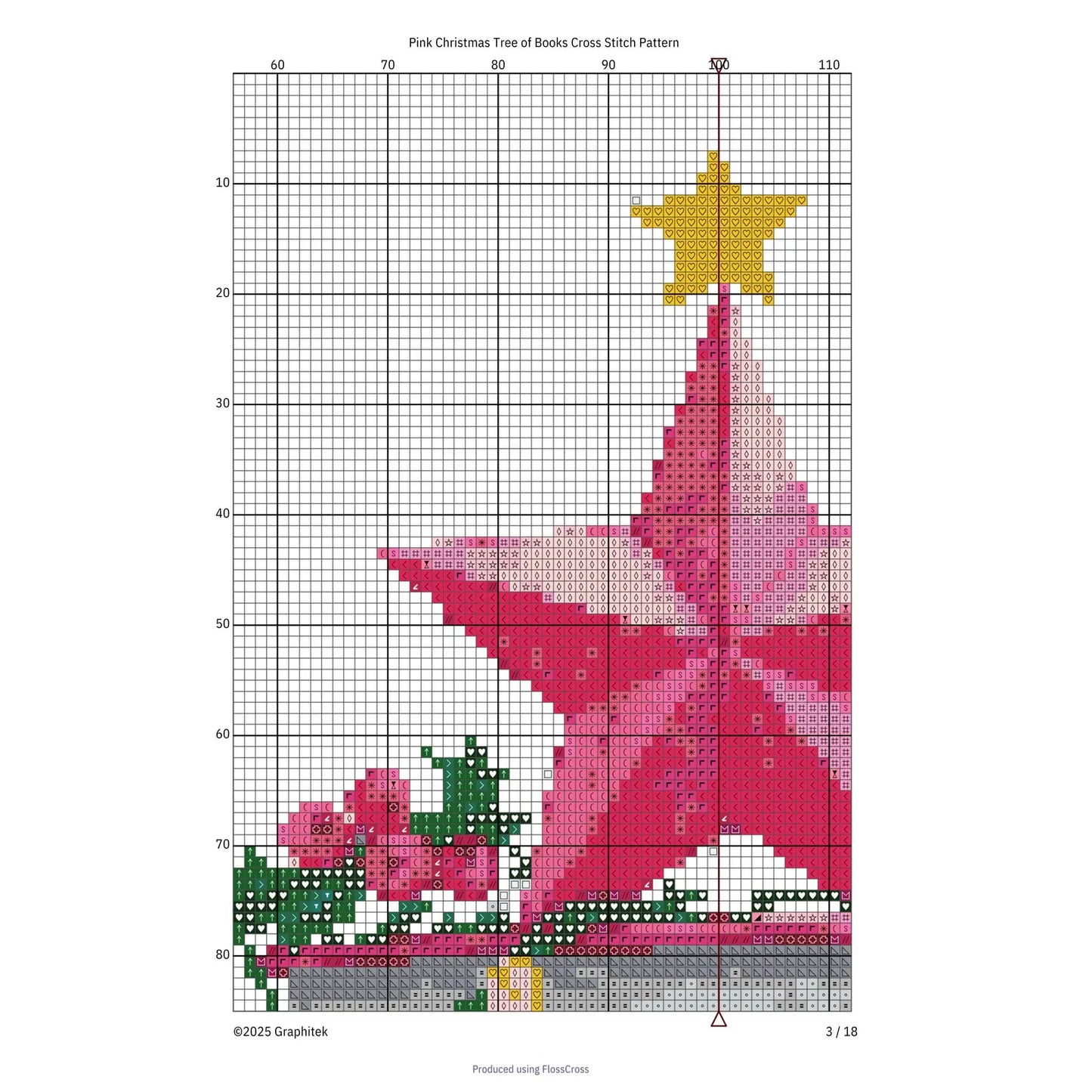 Pink Christmas Tree of Books Cross Stitch Pattern, Christmas ornament cross stitch, books cross stitch, Christmas tree stitch PDF Download