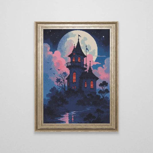 Witch's Tower Cross Stitch Pattern | Spooky Halloween Cross Stitch Chart Download | Witchy Horror Cross Stitch | Goblincore