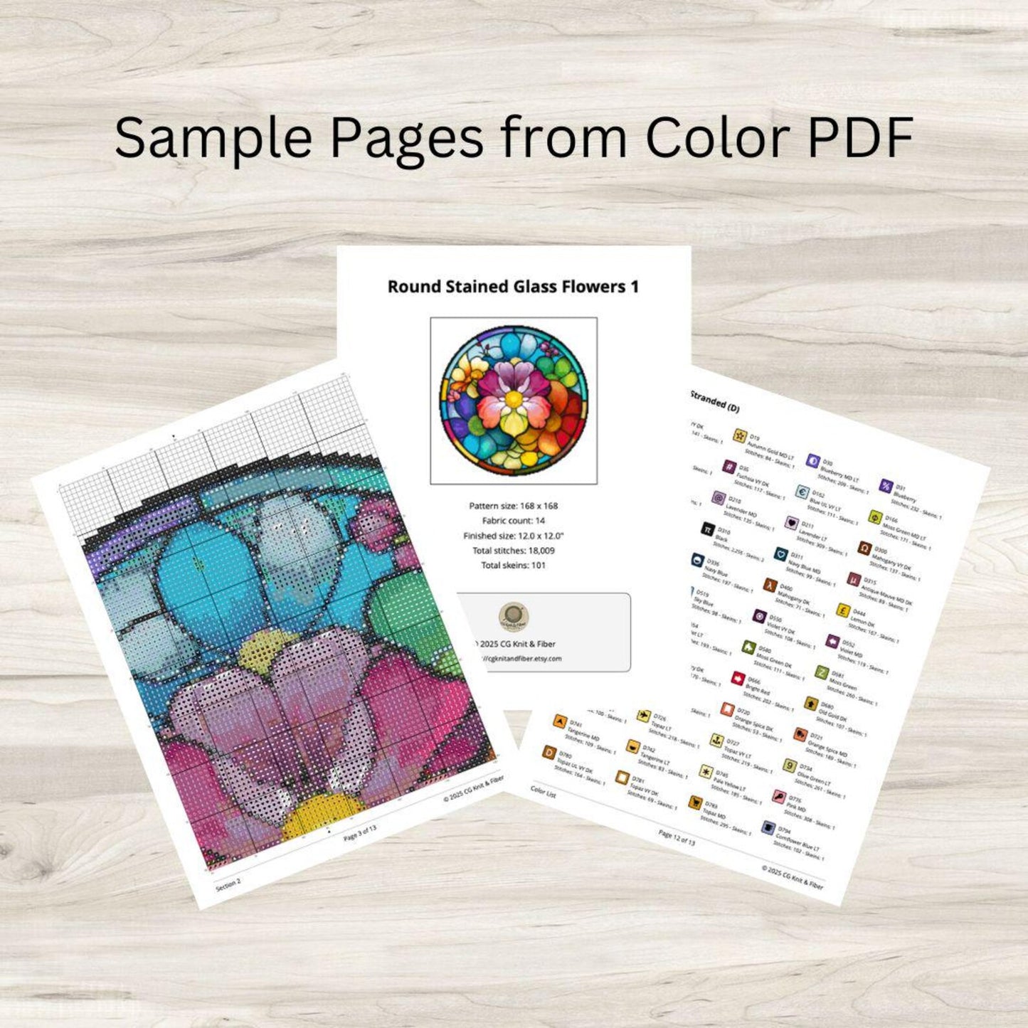 Round Stained Glass Flowers 1 Cross Stitch Pattern PDF – Floral Mandala Embroidery Chart – Colorful Modern DIY Needlepoint Design