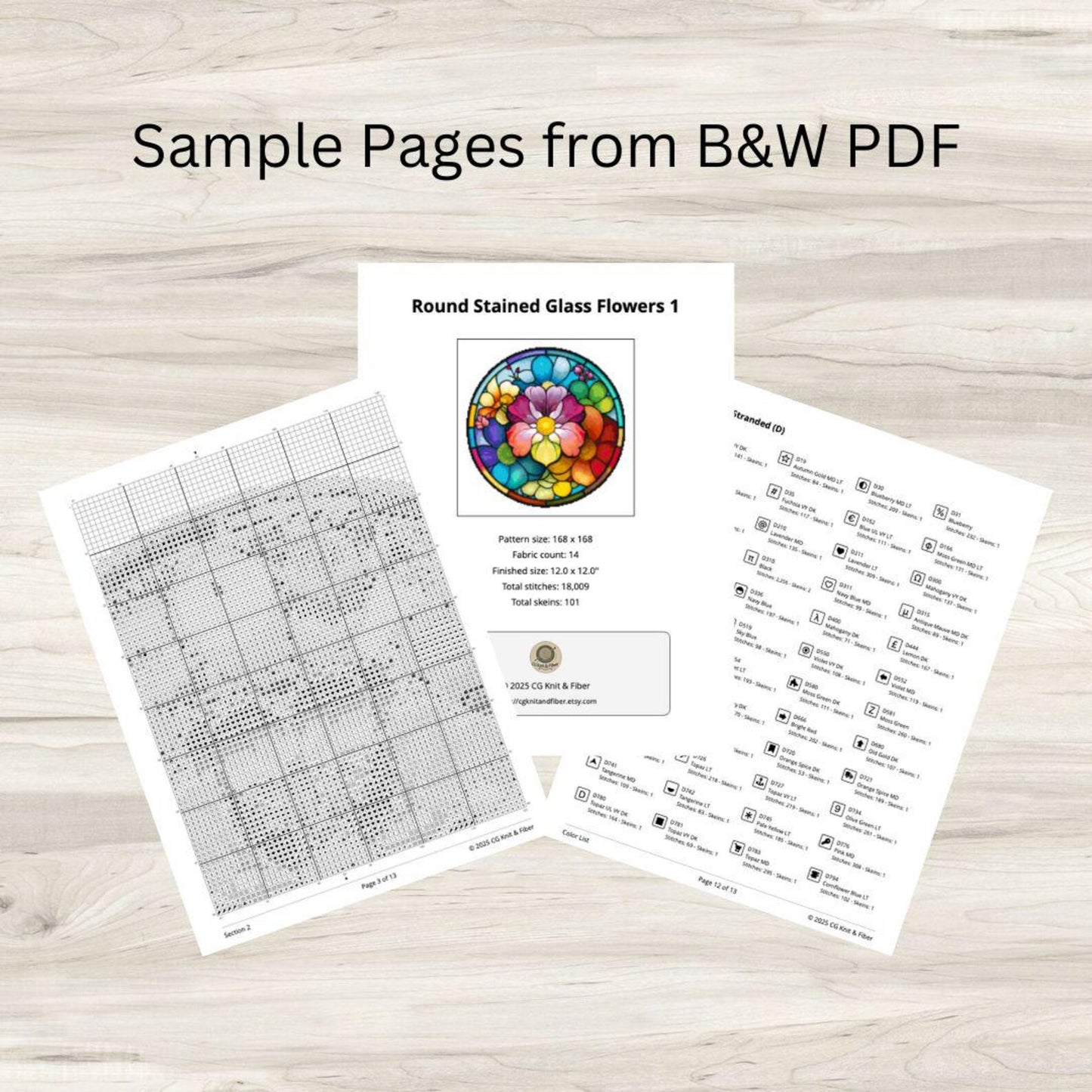 Round Stained Glass Flowers 1 Cross Stitch Pattern PDF – Floral Mandala Embroidery Chart – Colorful Modern DIY Needlepoint Design