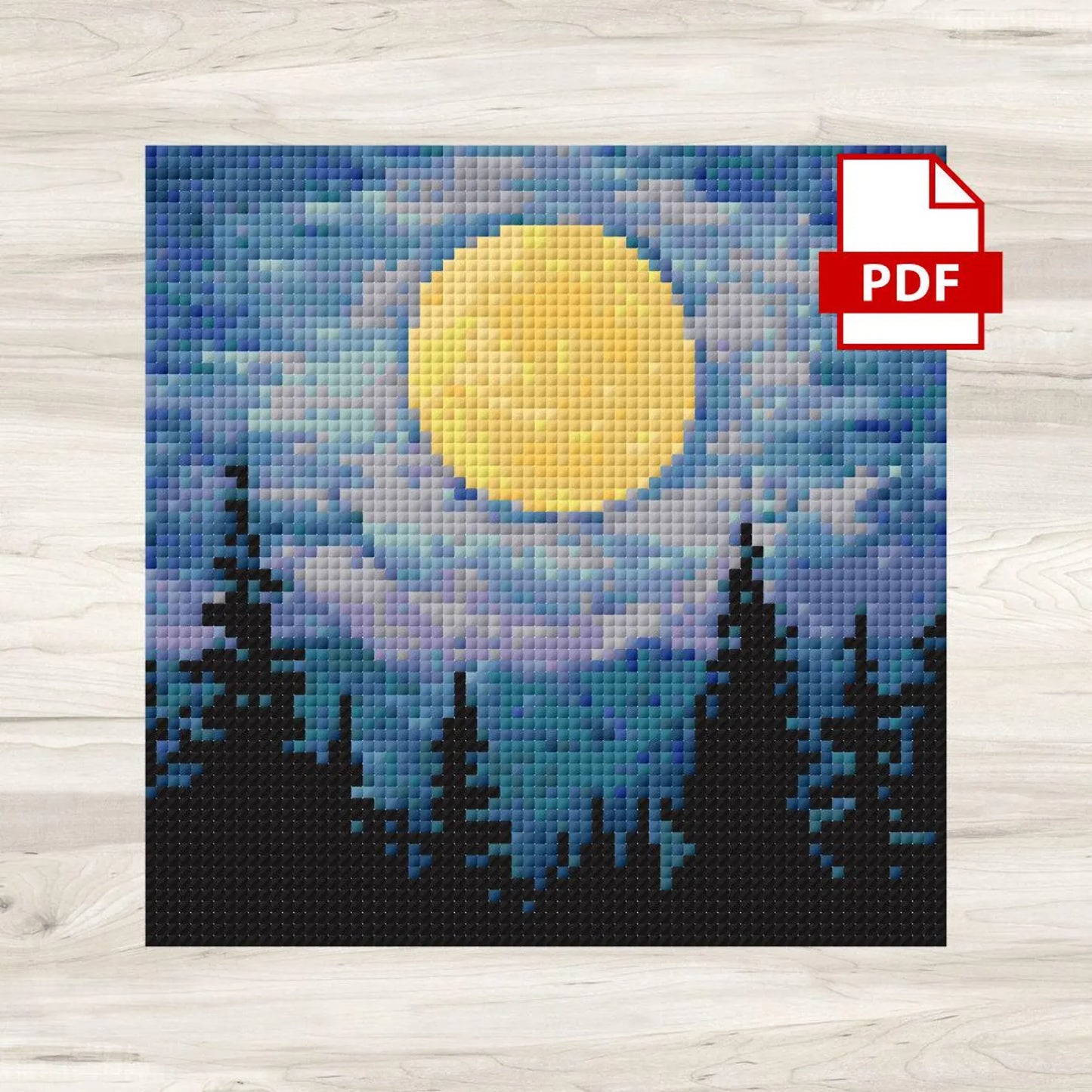 Cross Stitch Pattern: Forest and Moon Landscape Mini Masterpiece - PDF Instant Download