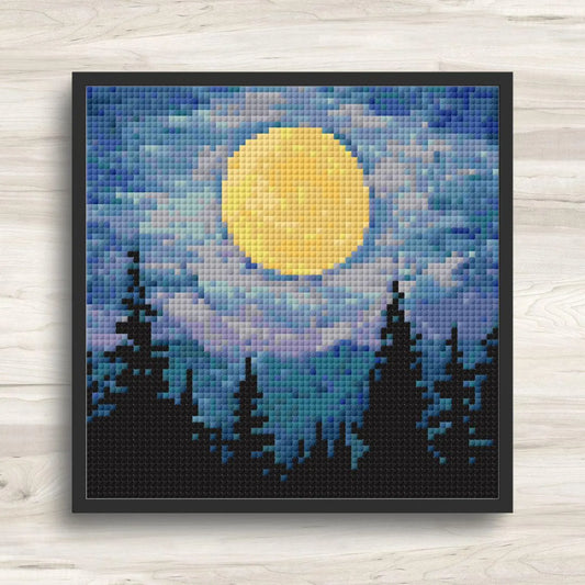 Cross Stitch Pattern: Forest and Moon Landscape Mini Masterpiece - PDF Instant Download