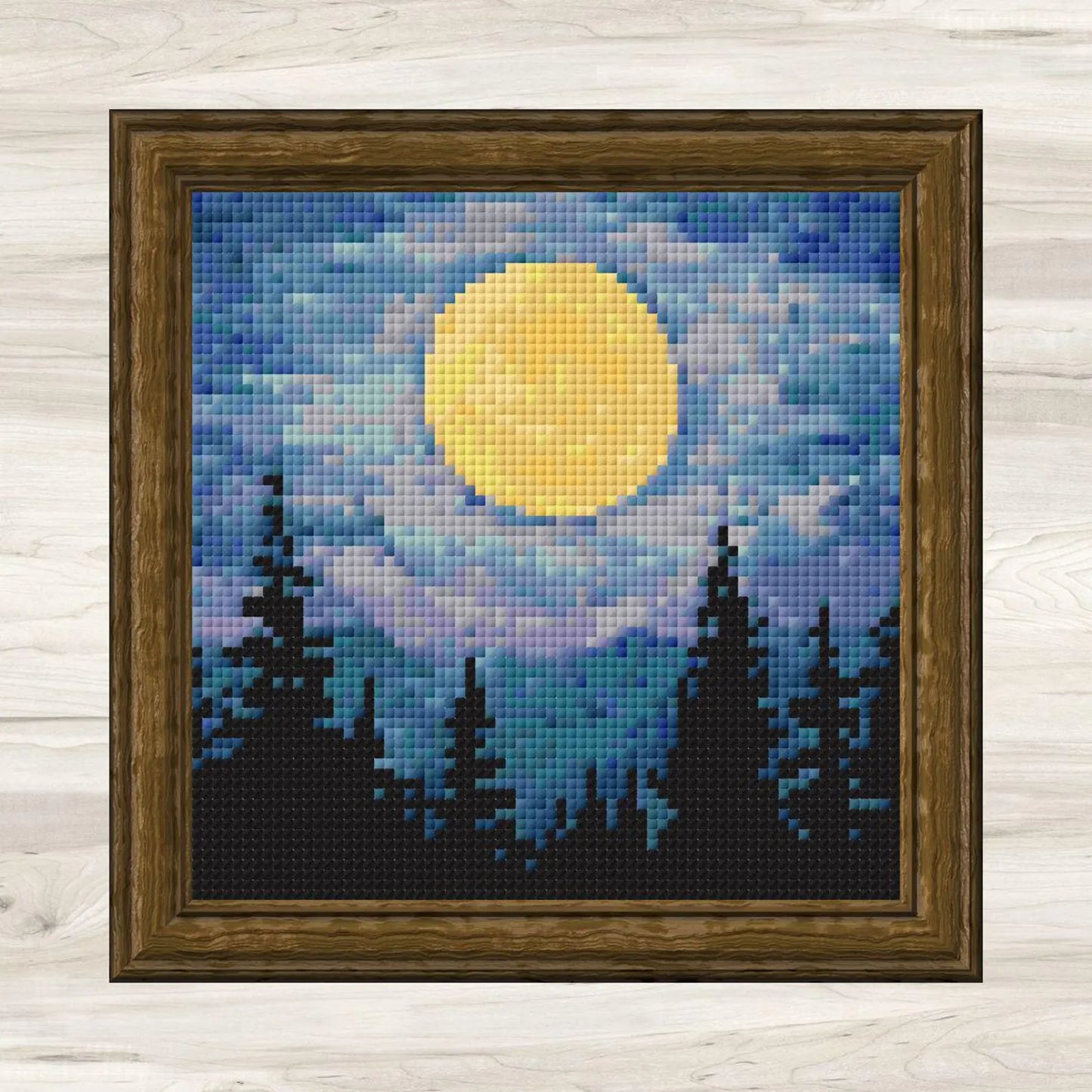 Cross Stitch Pattern: Forest and Moon Landscape Mini Masterpiece - PDF Instant Download