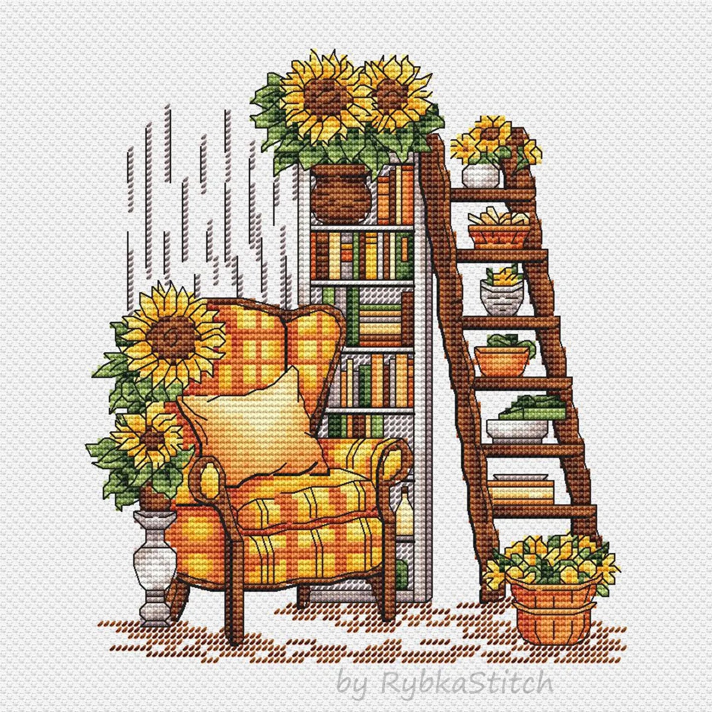 Sunflower Cross Stitch Pattern PDF, Flower Counted Cross Stitch, Interior Embroidery PDF, Autumn Home Decor,Instant Download Digital Design
