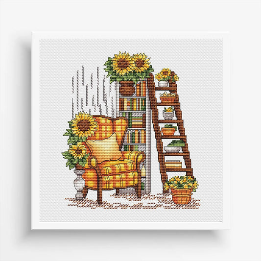 Sunflower Cross Stitch Pattern PDF, Flower Counted Cross Stitch, Interior Embroidery PDF, Autumn Home Decor,Instant Download Digital Design