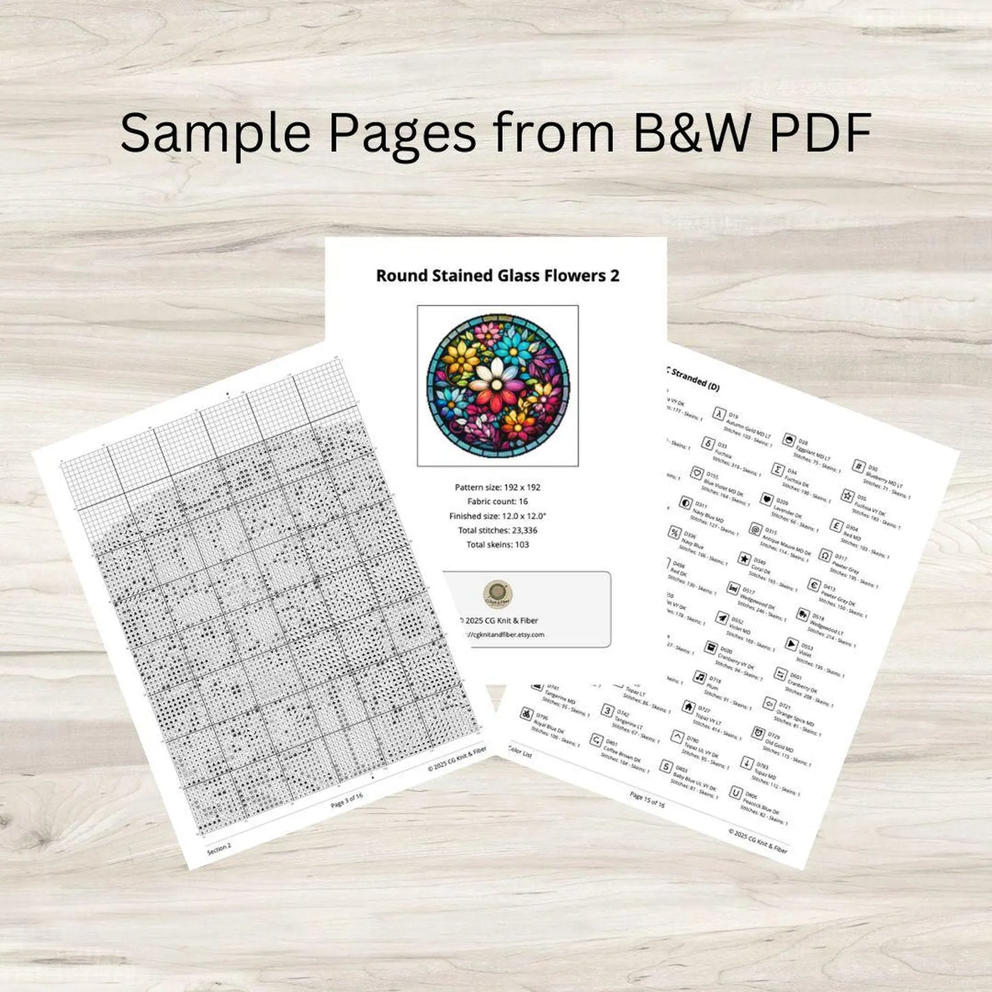 Round Stained Glass Flowers 2 Cross Stitch Pattern PDF – Floral Mandala Embroidery Chart – Colorful Modern DIY Needlepoint Design