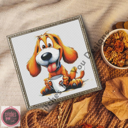 Morning woof- Counted Cross Stitch Patterns - Printable Chart PDF Format Needlework Embroidery Crafts DIY DMC color