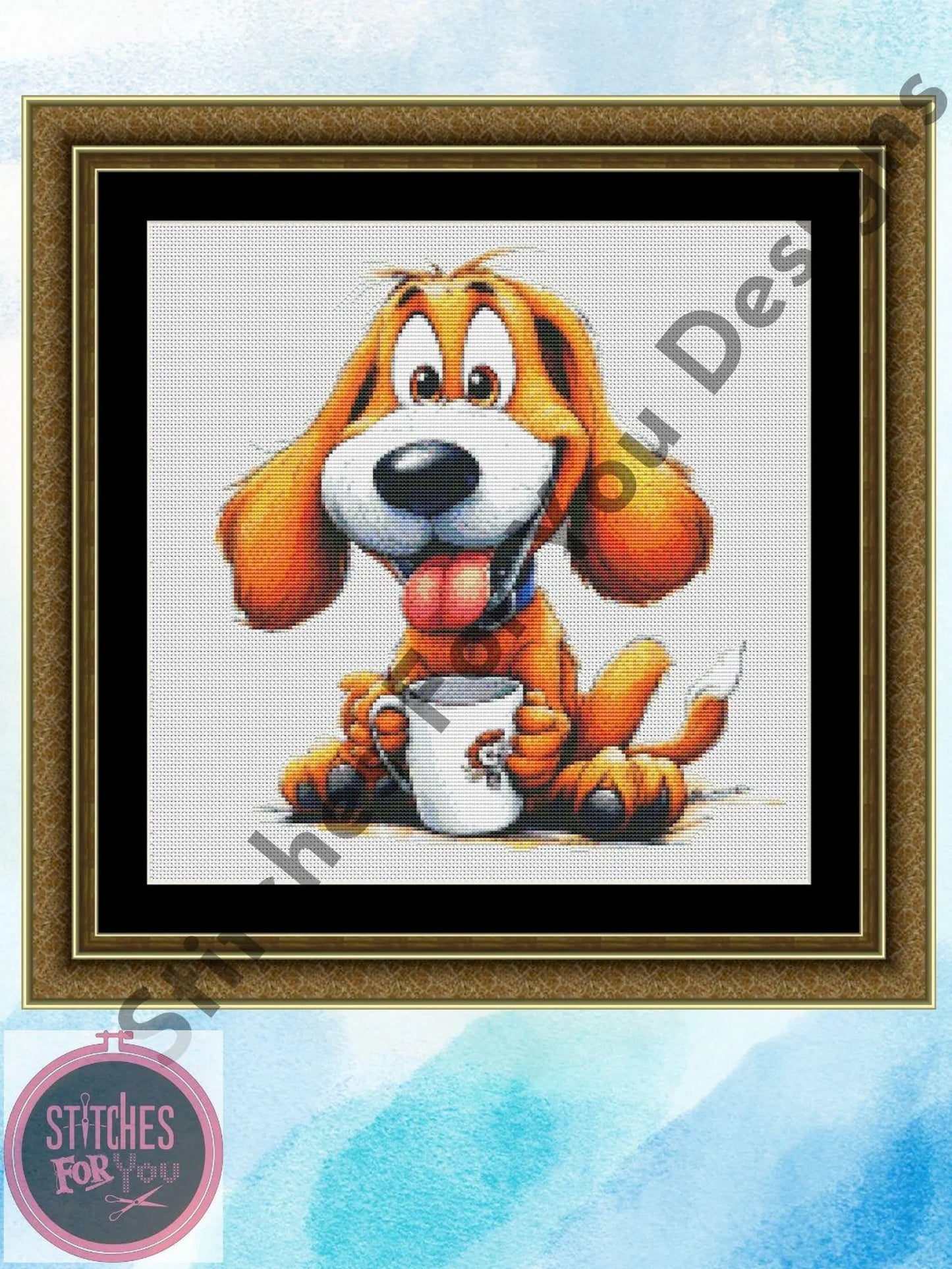 Morning woof- Counted Cross Stitch Patterns - Printable Chart PDF Format Needlework Embroidery Crafts DIY DMC color