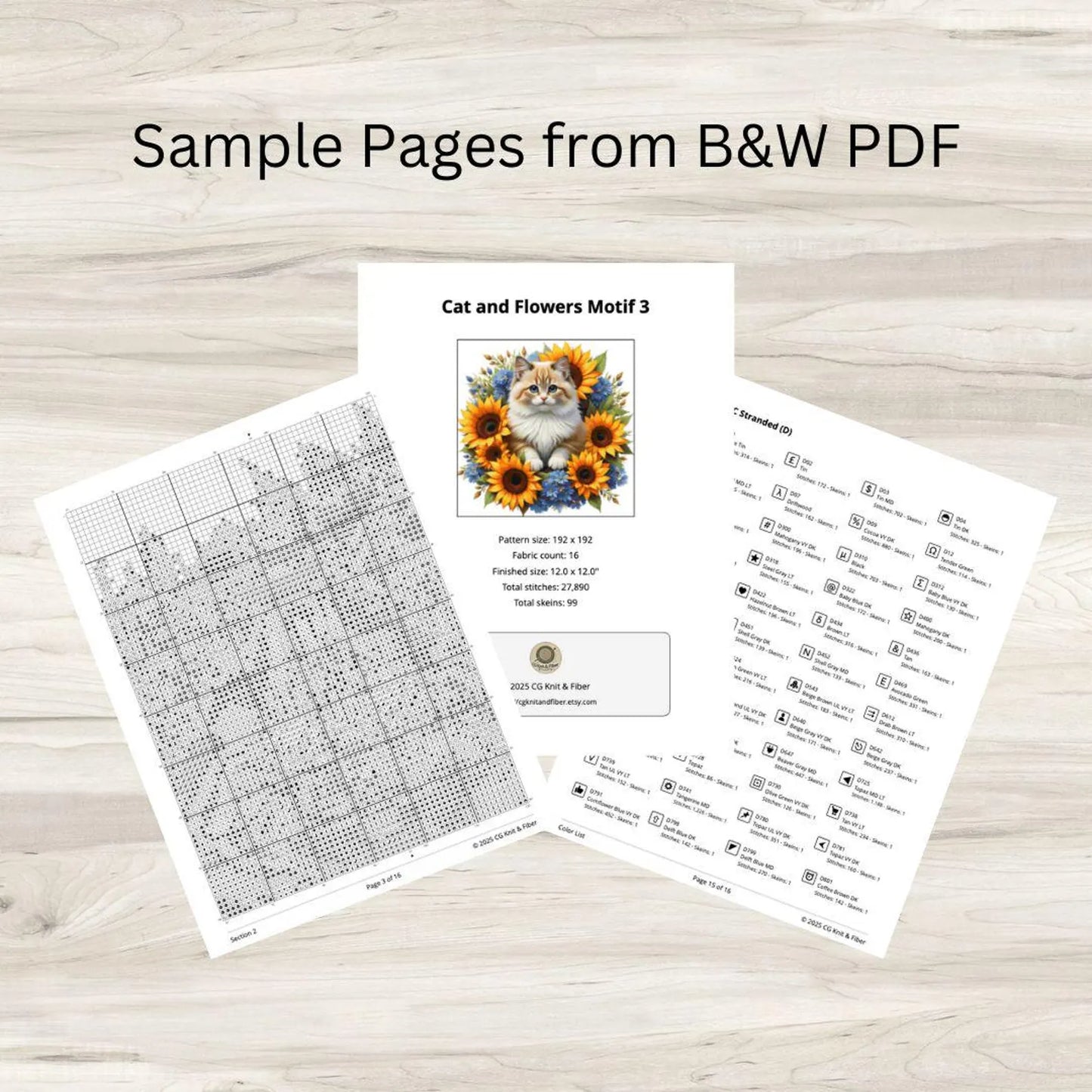 Fluffy Cat and Sunflowers Cross Stitch Pattern PDF – Floral Feline Embroidery Chart – Romantic Cat Lover Needlepoint Design