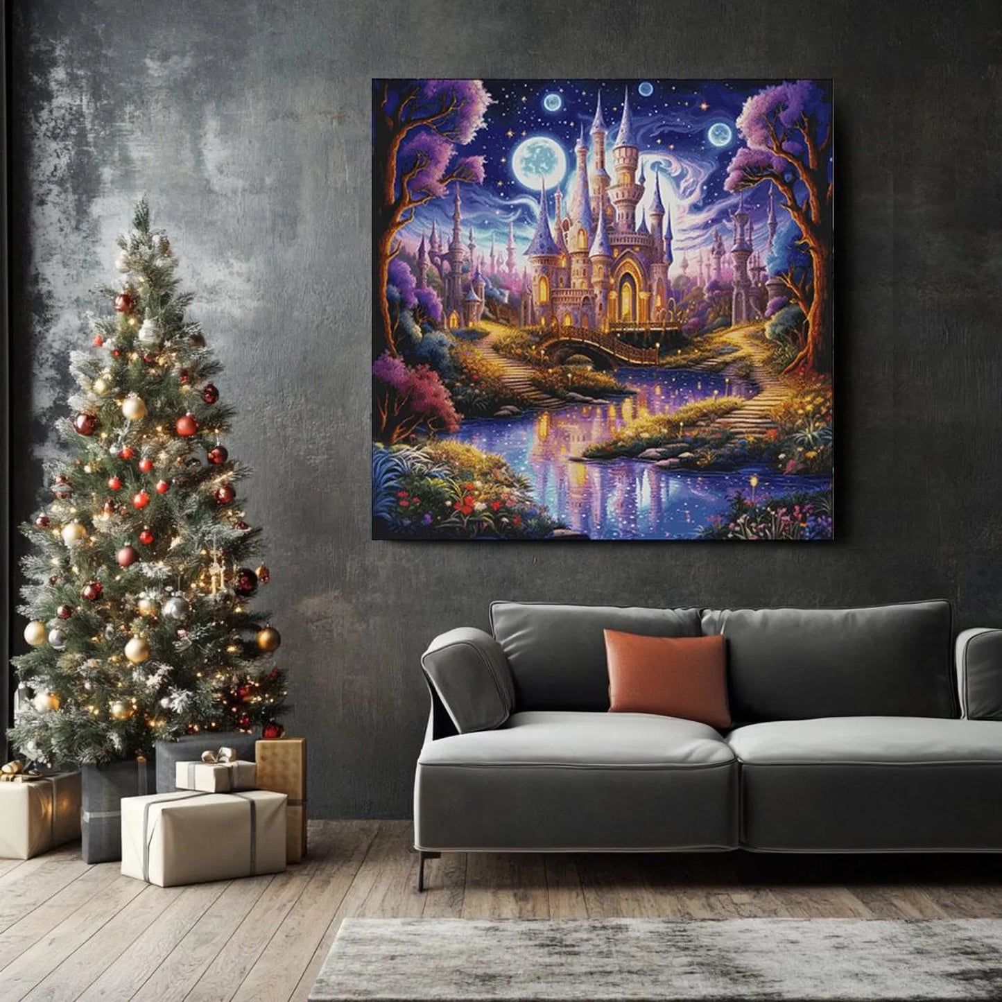 Counted Cross Stitch Pattern The Castle in night, PDF, needle point, easy pattern, dmc, embroidery, halloween cross, flower cross stitch