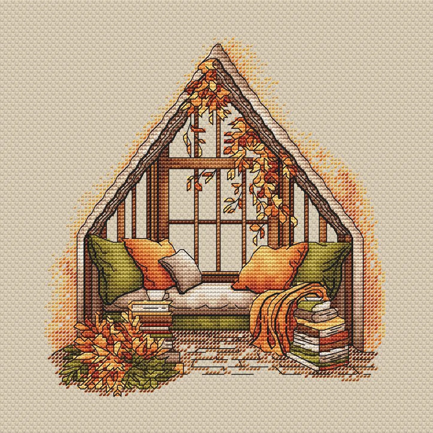 Fall Cross Stitch Pattern PDF, Autumn Embroidery, Autumn Leaves Cross Stitch,Vintage Book Embroidery, Autumn embroidery Counted Cross Stitch