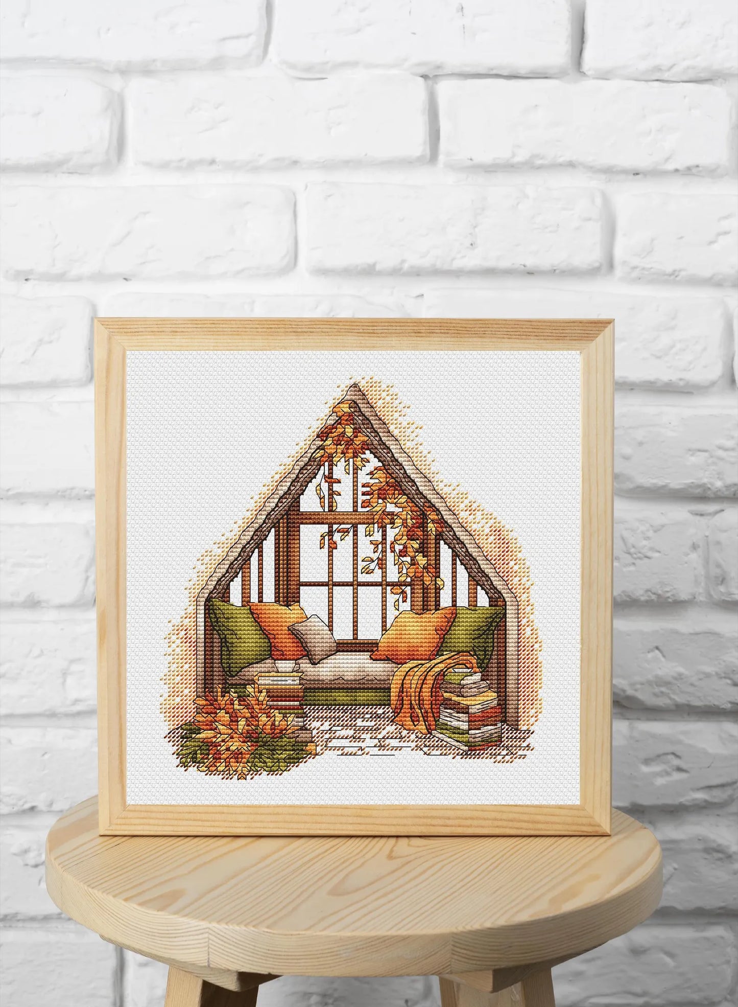 Fall Cross Stitch Pattern PDF, Autumn Embroidery, Autumn Leaves Cross Stitch,Vintage Book Embroidery, Autumn embroidery Counted Cross Stitch
