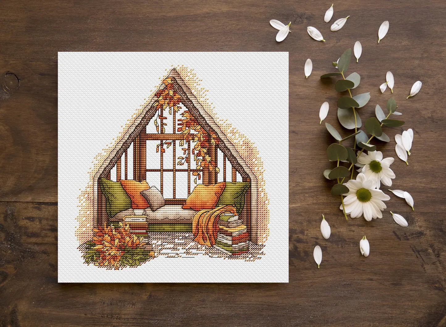 Fall Cross Stitch Pattern PDF, Autumn Embroidery, Autumn Leaves Cross Stitch,Vintage Book Embroidery, Autumn embroidery Counted Cross Stitch