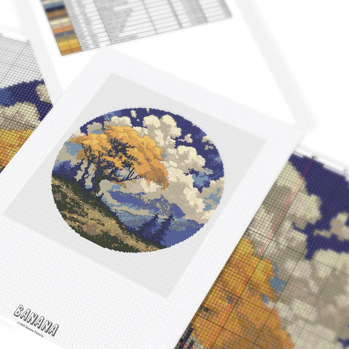 Yellow Tree Mountain Landscape Cross Stitch Pattern | Landscape Cross Stitch Chart Download | Nature Cross Stitch | Modern Cross Stitch