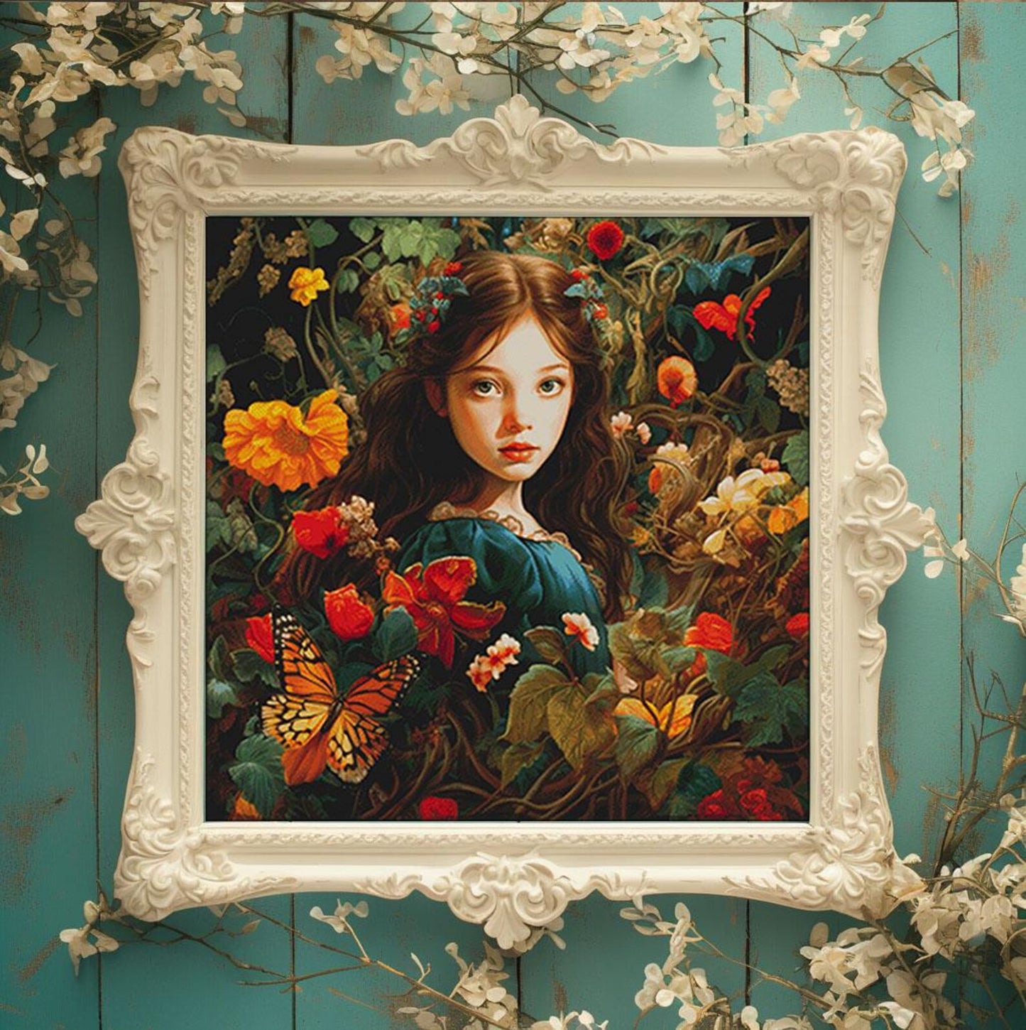 Cross stitch pattern pdf Girl in Flowers, floral embroidery pattern, dmc, magic, summer design, realistic pattern, digital download, chart