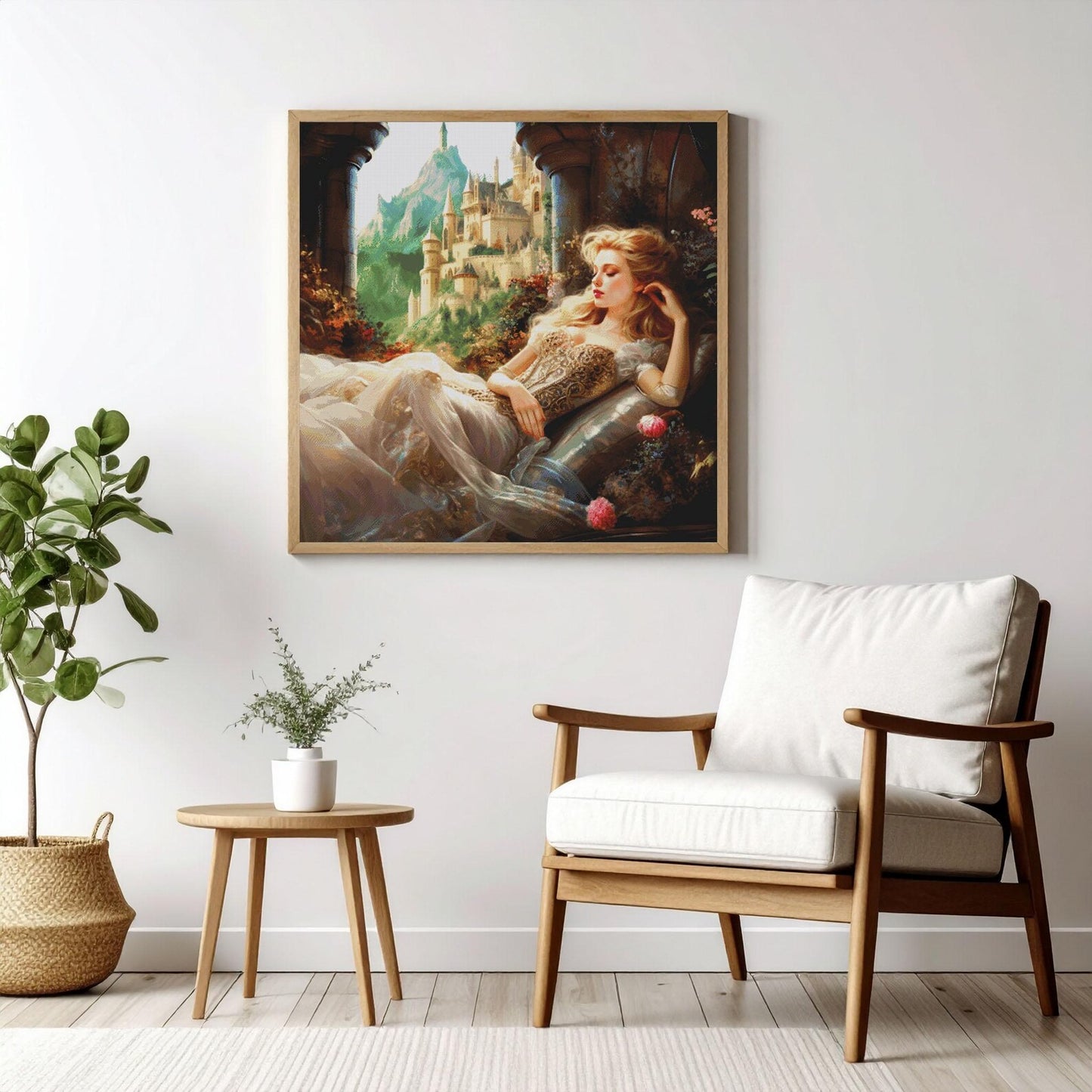 Cross Stitch Pattern PDF Sleeping Beauty, instant download, fantasy castle, fairy tale, full coverage, magical, princess, dmc, embroidery