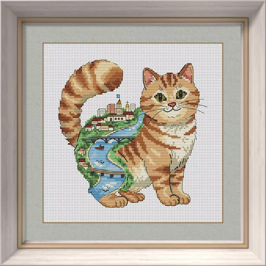 Cross Stitch Pattern Cat City – Whimsical Urban Cat Design, PDF Embroidery Pattern, Modern Cross Stitch Chart, Instant Download