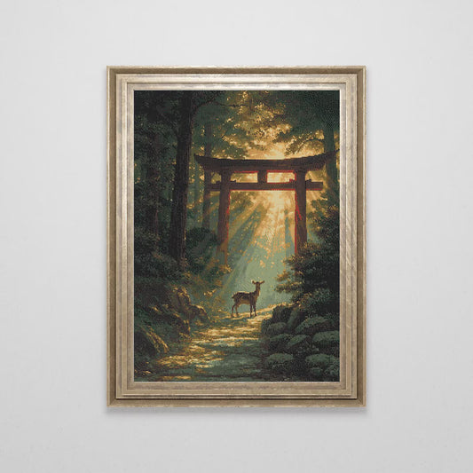 Nara Forest with Deer Cross Stitch Pattern | Japan Landscape Cross Stitch Chart | Large Asian Landscape Cross Stitch Art | Cottagecore