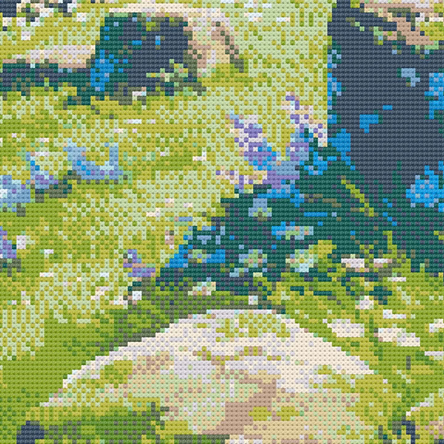 Ghibli inspired Spring Flowers on Mountain Cross Stitch Pattern | Landscape Cross Stitch Chart Download | Nature Cross Stitch