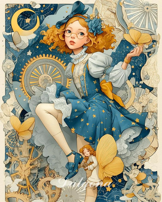 No.0089 Moonlight Girl PDFpattern full coverage cross stitch Hand embroidery pattern Counted Cross Stitch PDF Download