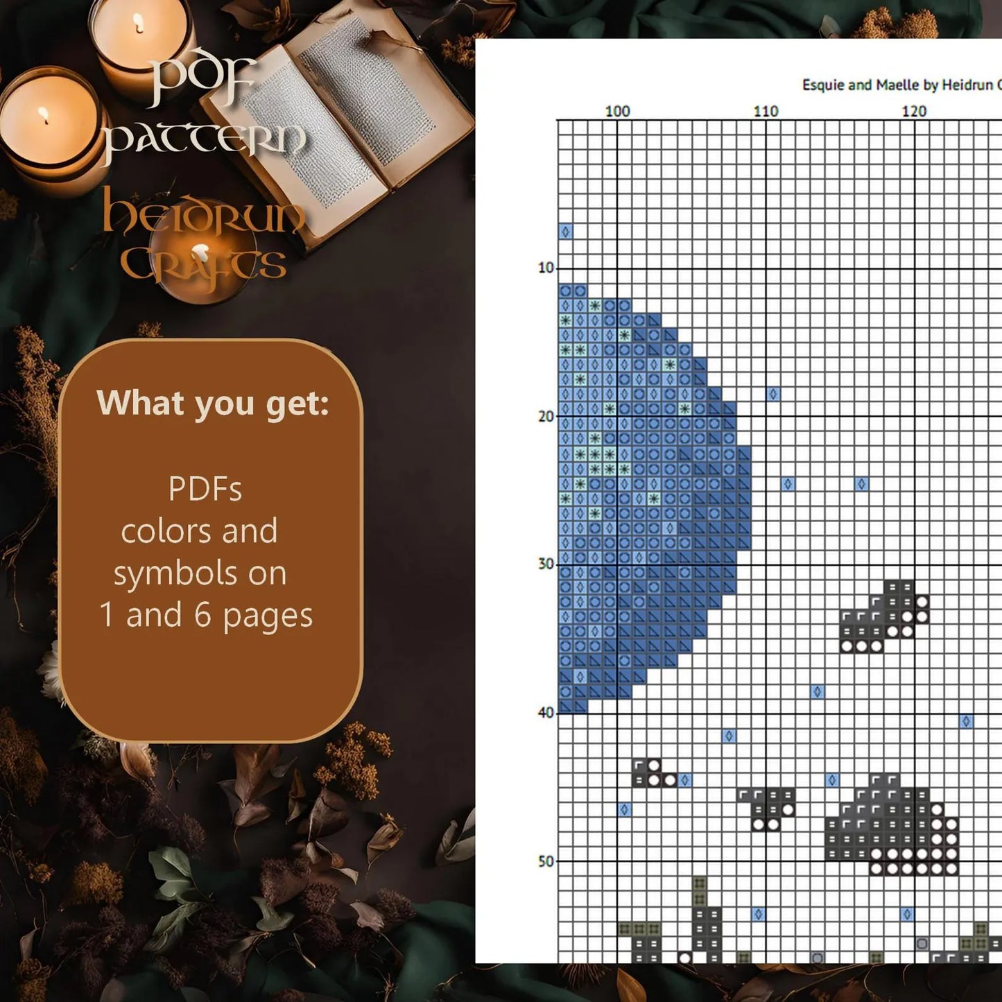 Esquie and Maelle Cross Stitch Pattern PDF – Clair Obscur Expedition 33, Video Game Embroidery, Moonlight Hug Scene, Digital Chart Download