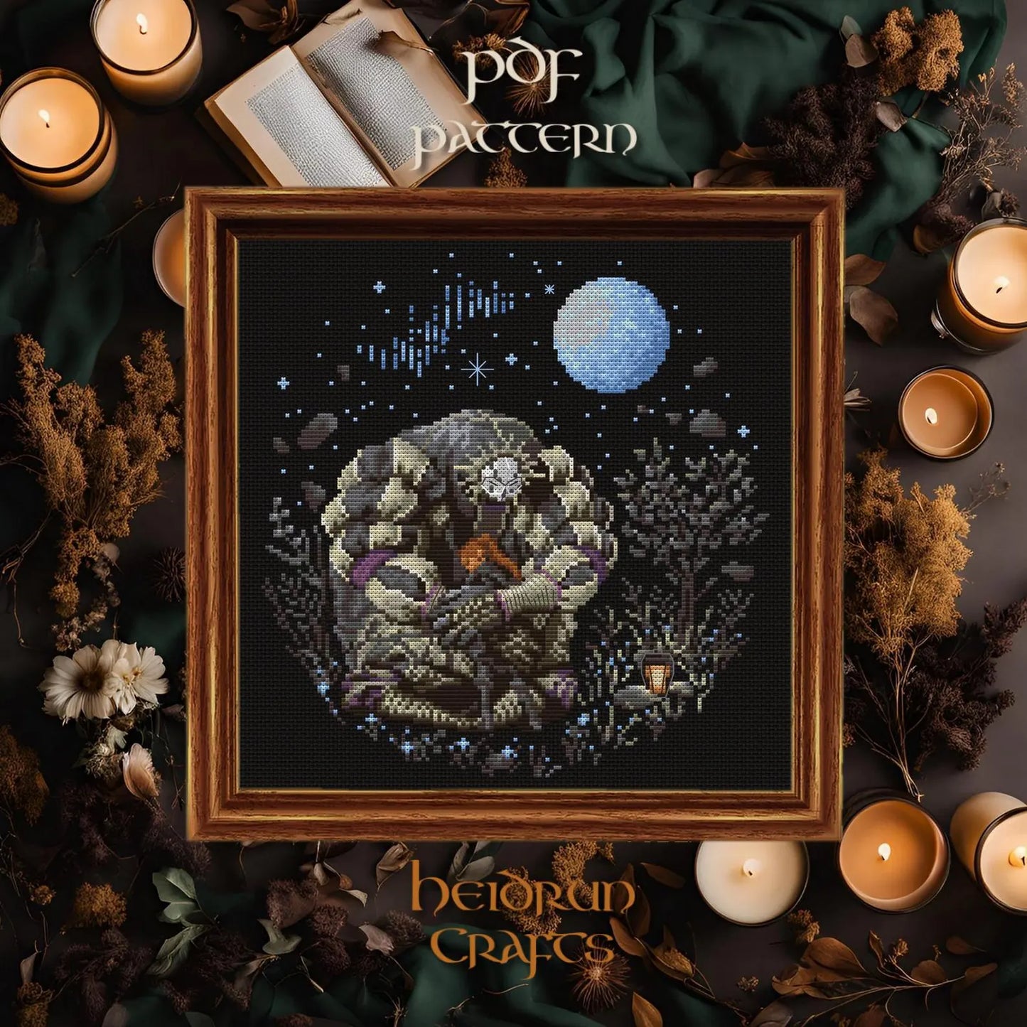 Esquie and Maelle Cross Stitch Pattern PDF – Clair Obscur Expedition 33, Video Game Embroidery, Moonlight Hug Scene, Digital Chart Download