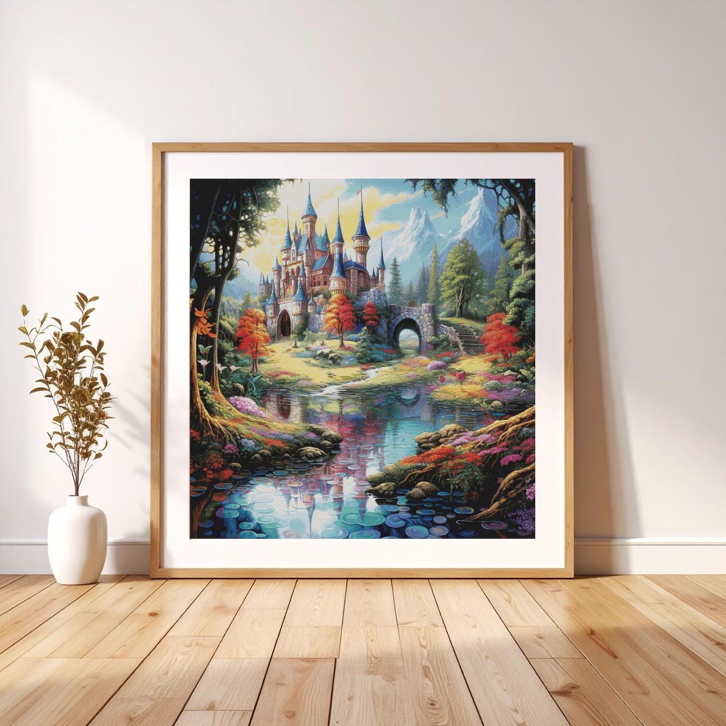 Cross Stitch Pattern PDF The Magic Castle, floral embroidery pattern, book pattern, nature, landscape, castle cross stitch, enchanted forest