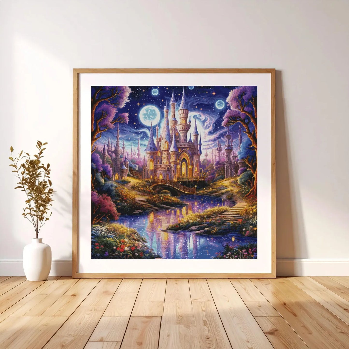 Counted Cross Stitch Pattern The Castle in night, PDF, needle point, easy pattern, dmc, embroidery, halloween cross, flower cross stitch