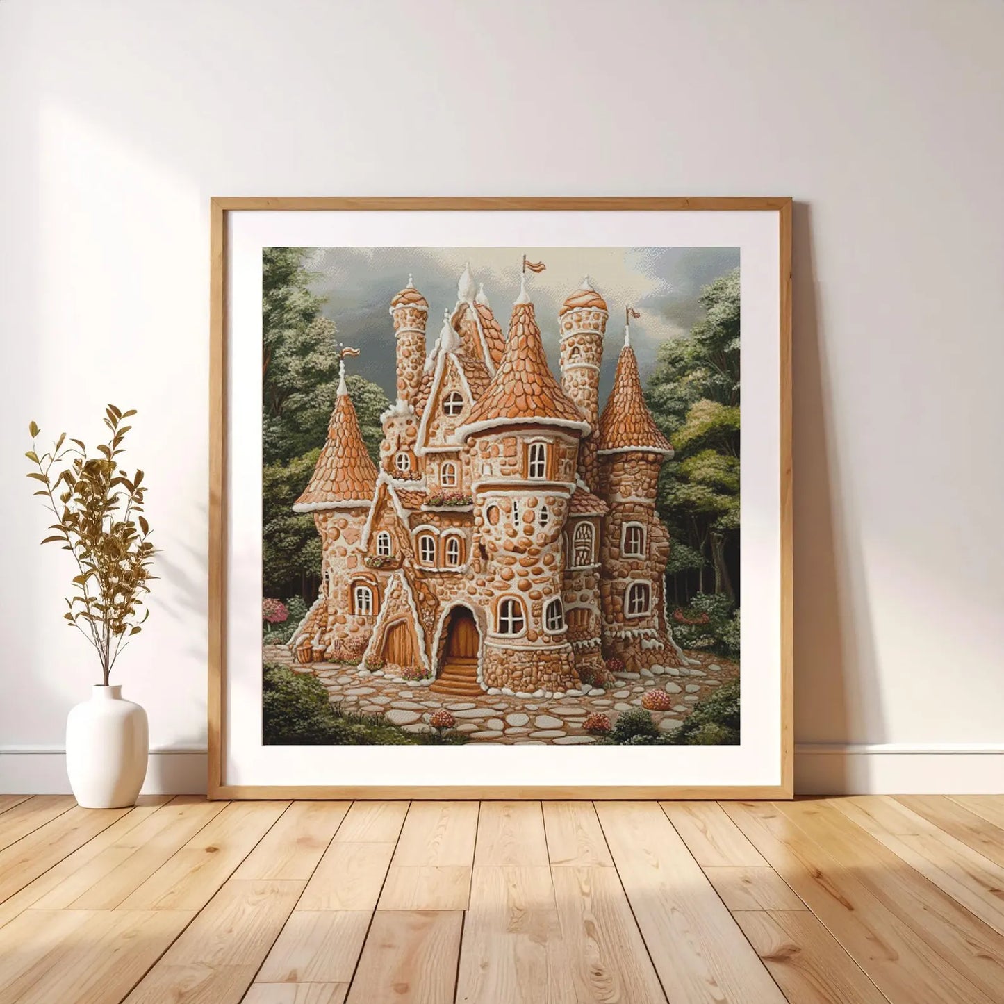 Cross Stitch Pattern PDF Gingerbread House, embroidery file, digital pattern, embroidery designs, gnome cross stitch pattern, fantasy castle