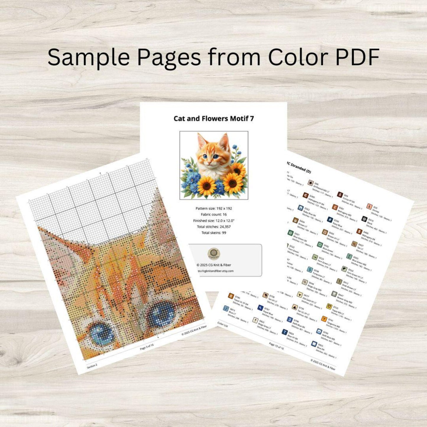 Tiger Cat and Sunflowers Cross Stitch Pattern PDF – Floral Feline Embroidery Chart – Romantic Cat Lover Needlepoint Design