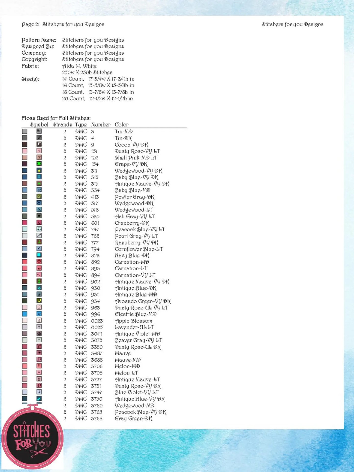 Dance of Waves- Counted Cross Stitch Patterns - Printable Chart PDF Format Needlework Embroidery Crafts DIY DMC color