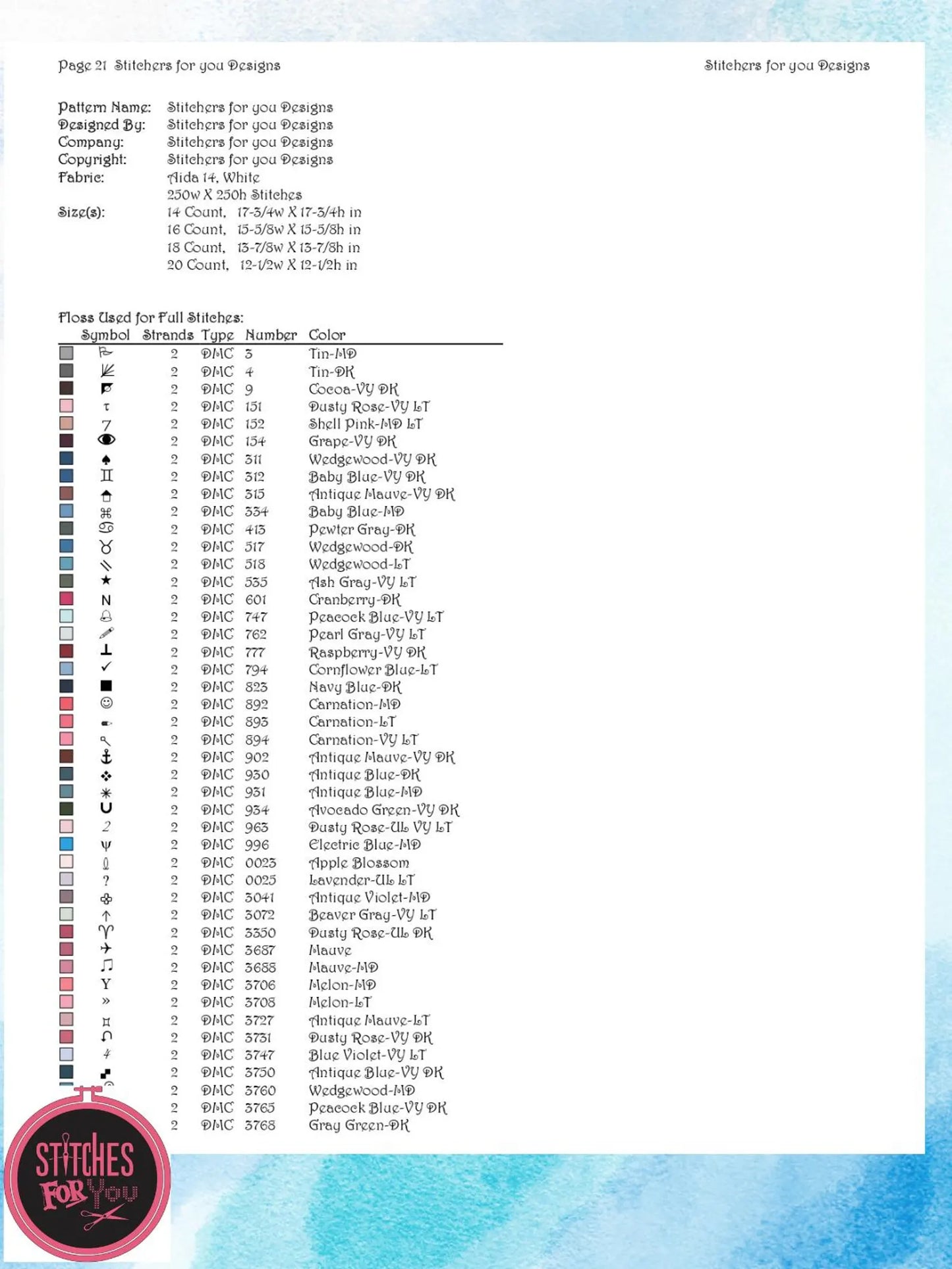 Dance of Waves- Counted Cross Stitch Patterns - Printable Chart PDF Format Needlework Embroidery Crafts DIY DMC color