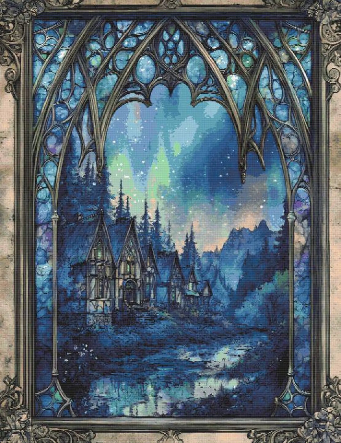 Broken window cross stitch pattern full coverage PDF