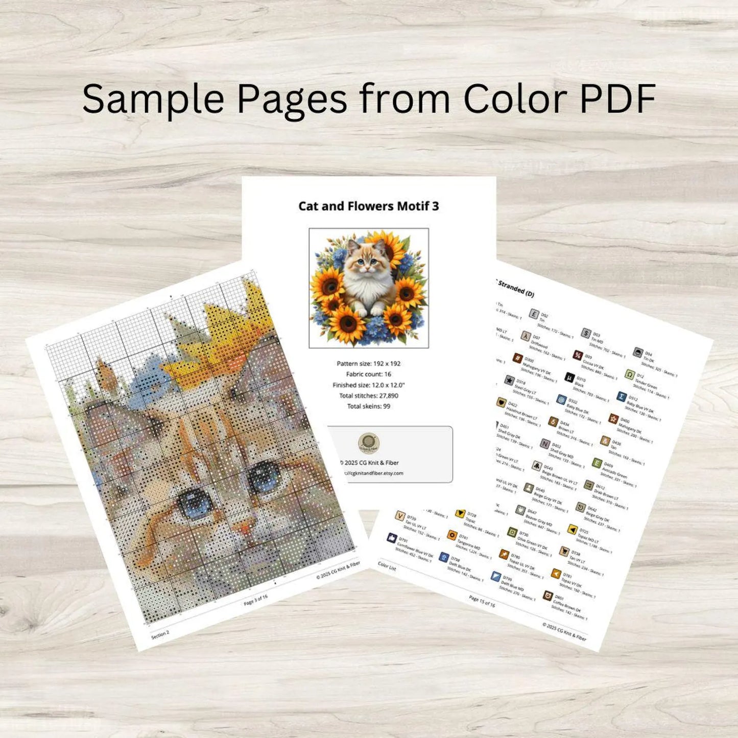 Fluffy Cat and Sunflowers Cross Stitch Pattern PDF – Floral Feline Embroidery Chart – Romantic Cat Lover Needlepoint Design