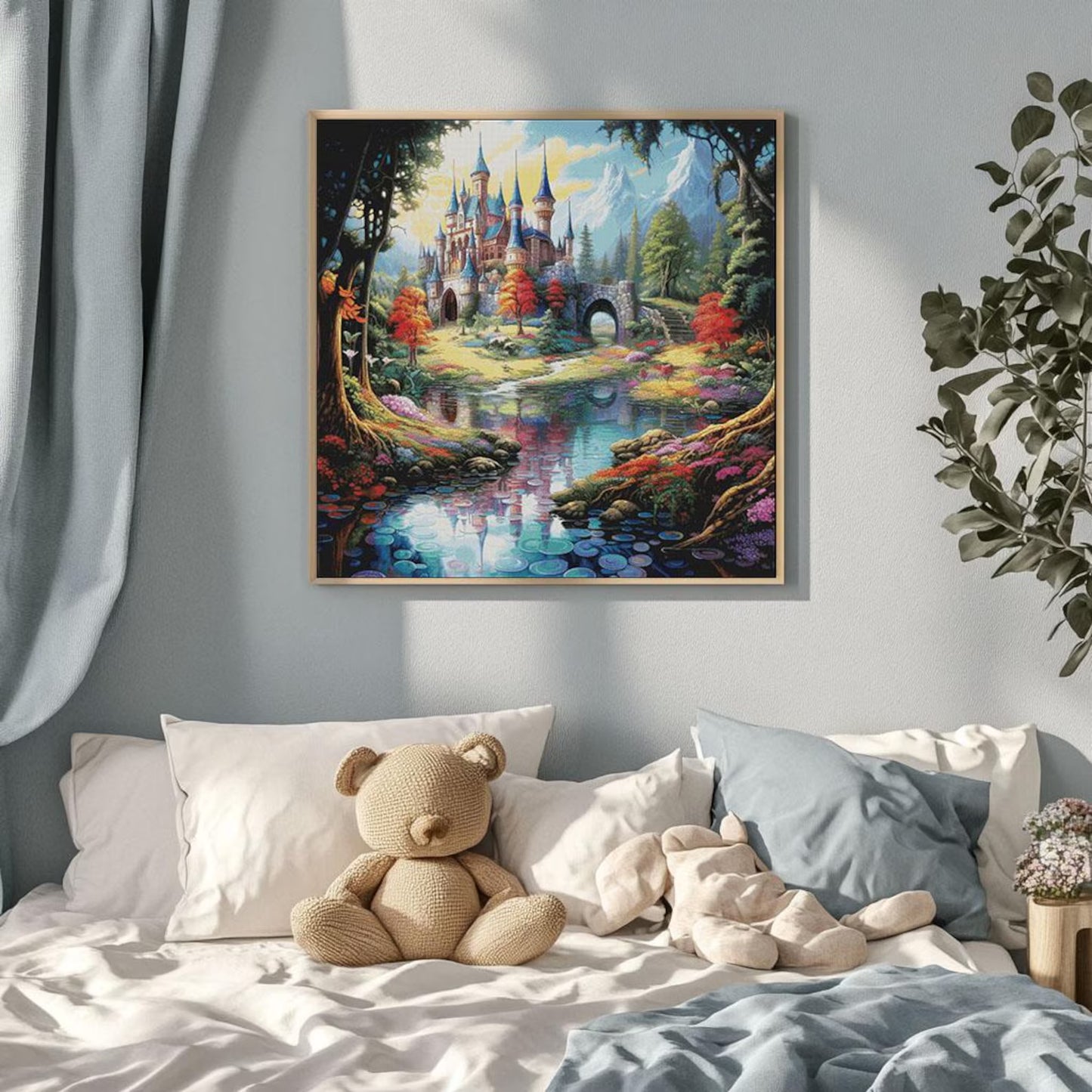 Cross Stitch Pattern PDF The Magic Castle, floral embroidery pattern, book pattern, nature, landscape, castle cross stitch, enchanted forest