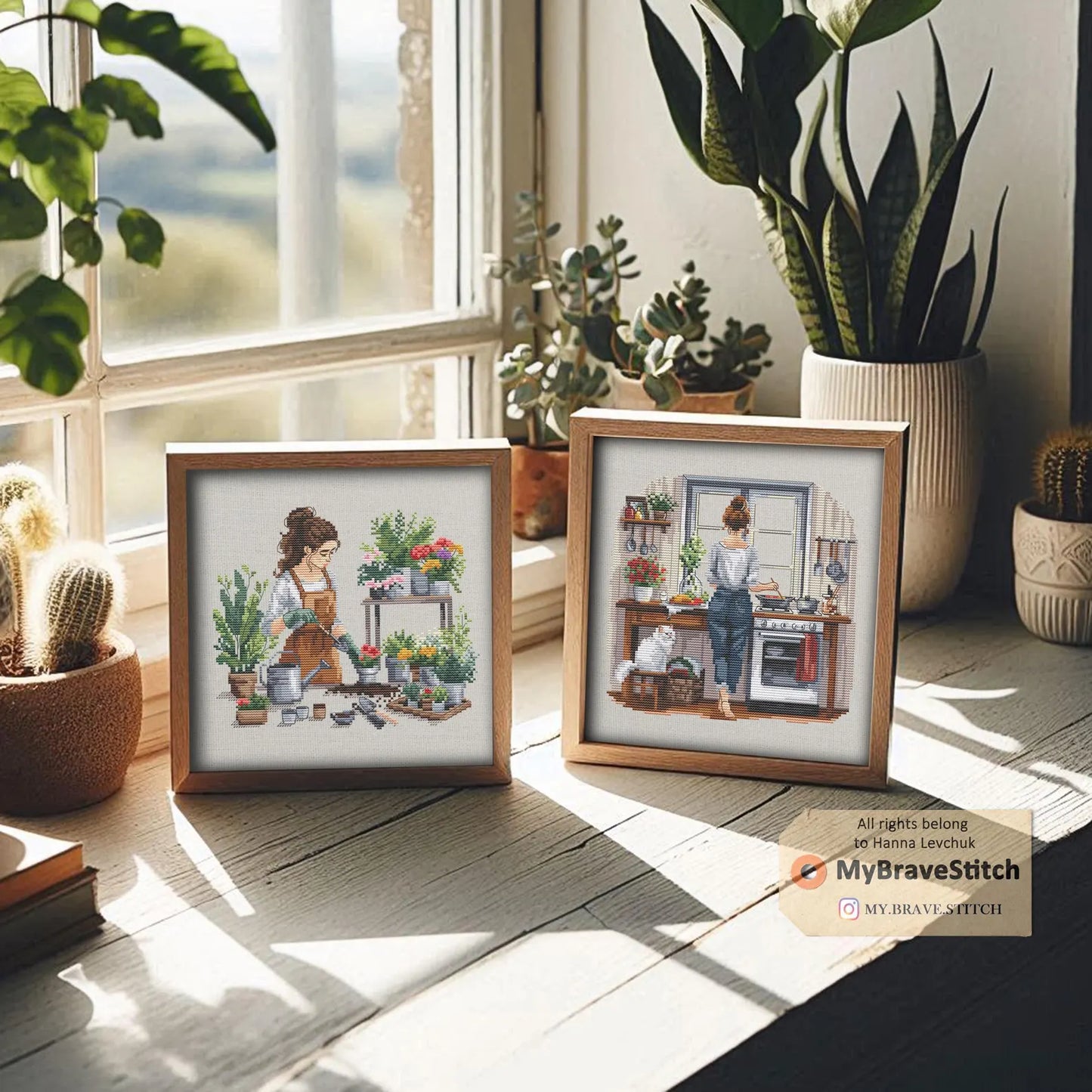 Set of Two Cooking Gardening Girls cross stitch pattern pdf, cat crossstitch pattern, punto de cruz, patrones punto cruz, punto croce schemi