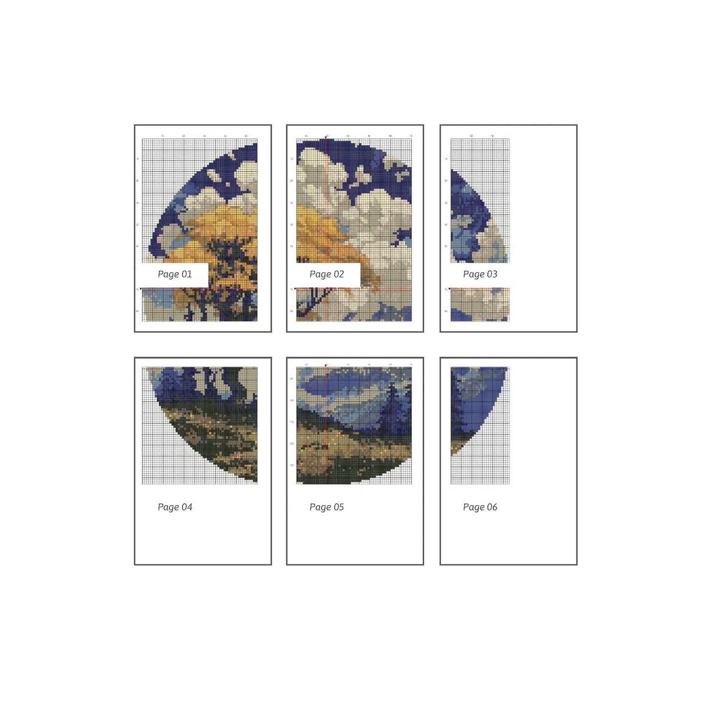 Yellow Tree Mountain Landscape Cross Stitch Pattern | Landscape Cross Stitch Chart Download | Nature Cross Stitch | Modern Cross Stitch