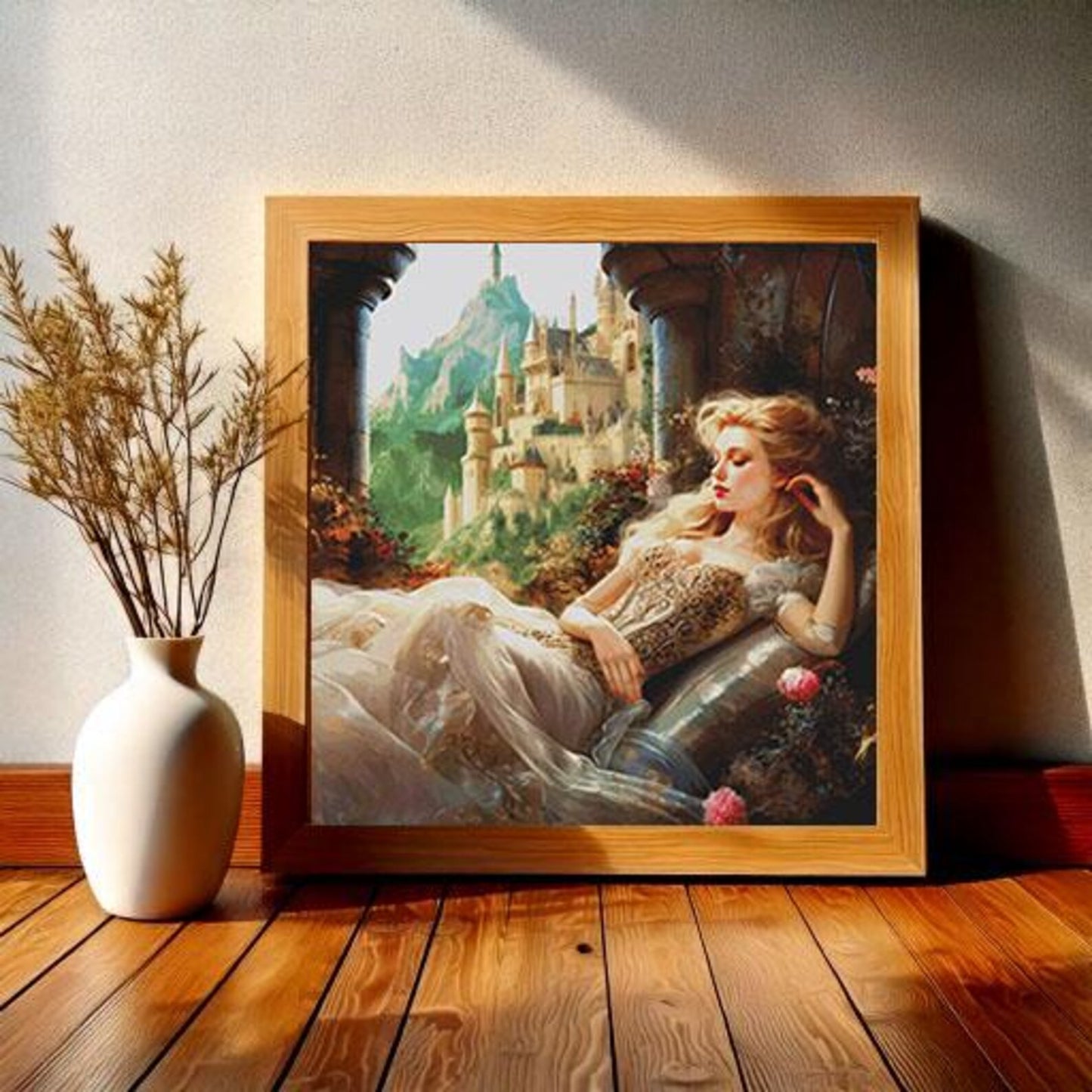 Cross Stitch Pattern PDF Sleeping Beauty, instant download, fantasy castle, fairy tale, full coverage, magical, princess, dmc, embroidery