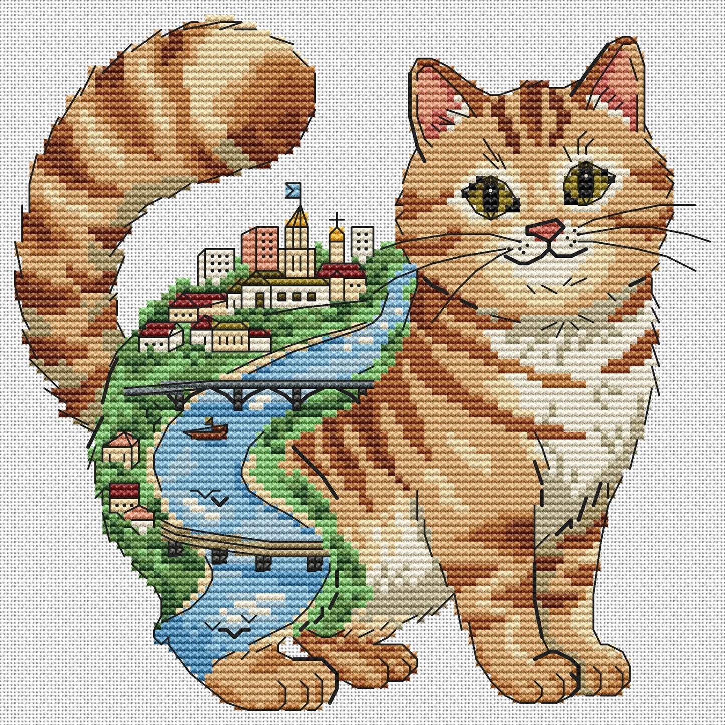 Cross Stitch Pattern Cat City – Whimsical Urban Cat Design, PDF Embroidery Pattern, Modern Cross Stitch Chart, Instant Download