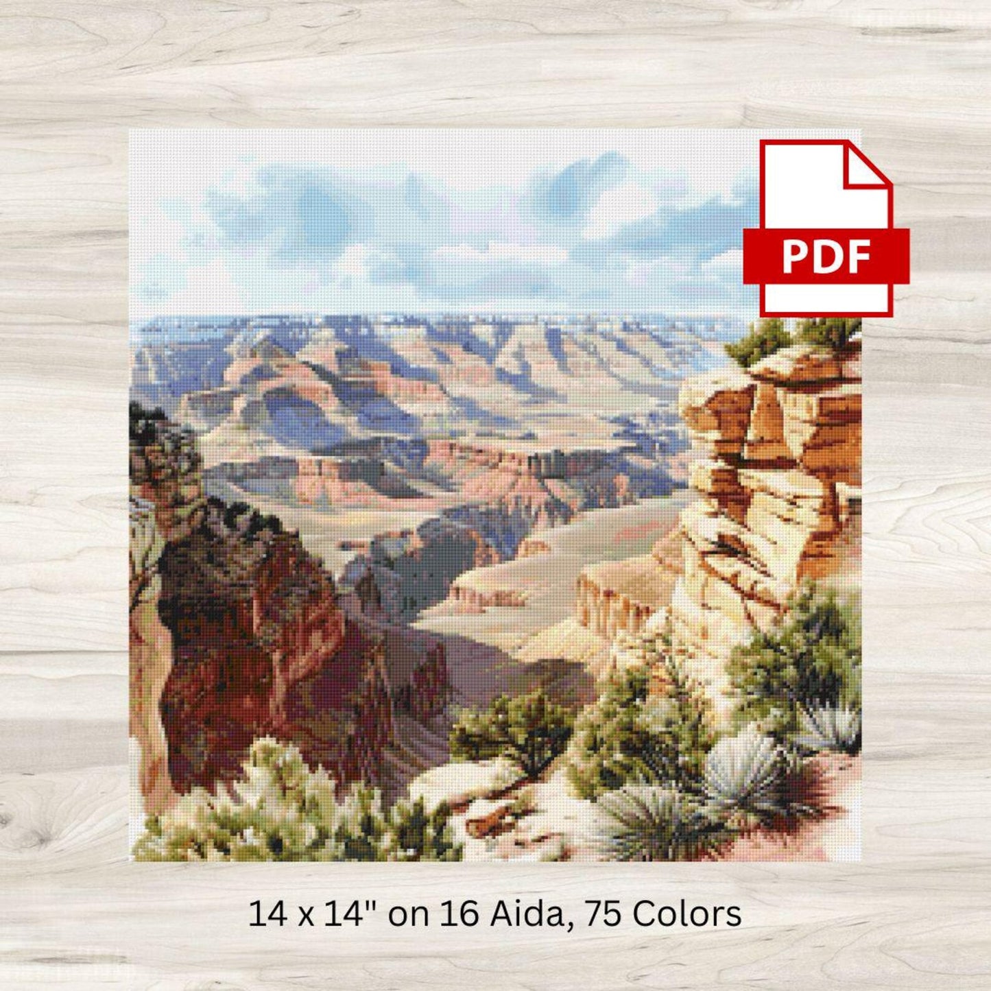 Cross Stitch Pattern: Grand Canyon Landscape Motif 1 - PDF Instant Download