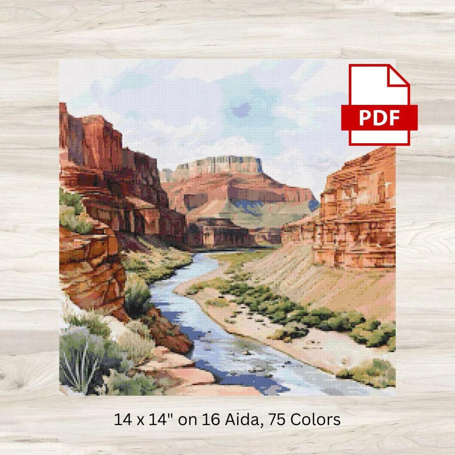 Cross Stitch Pattern: Grand Canyon Landscape Motif 5 - PDF Instant Download
