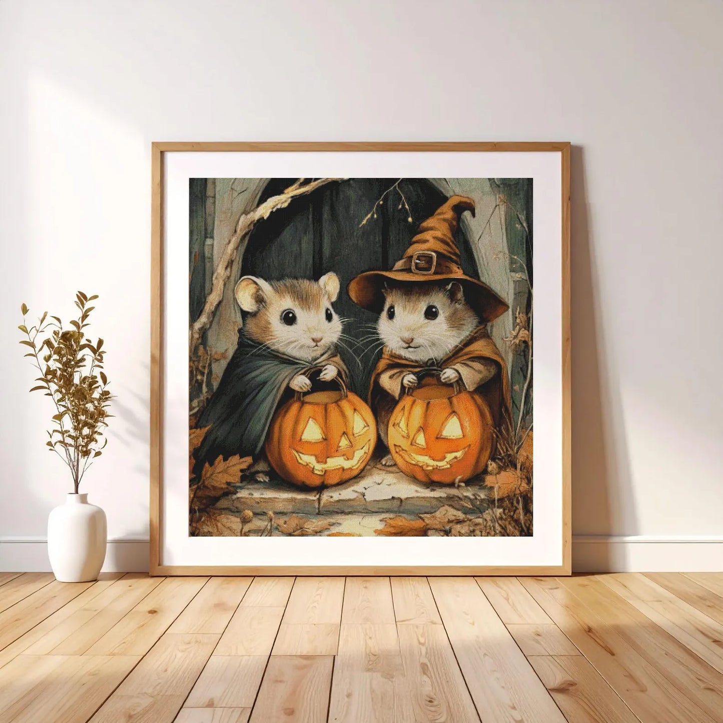 Cross Stitch Pattern PDF Funny Halloween Hamsters, cross stitch art, pumpkin, full coverage, cute animal, digital desing, dmc