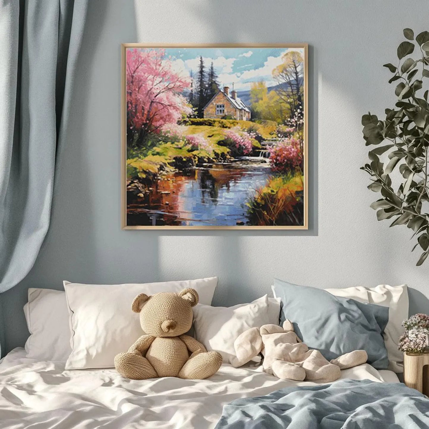 Cross Stitch Pattern PDF Spring landscape, farmhouse, river, landscape cross stitch pattern, dmc, cross stitch design, counted cross stitch