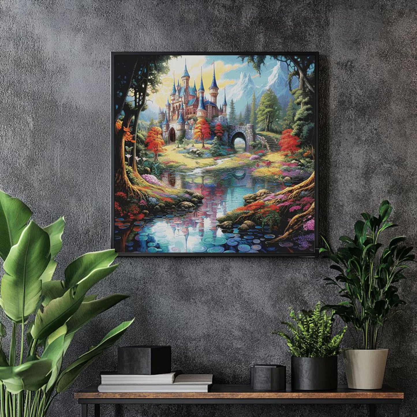 Cross Stitch Pattern PDF The Magic Castle, floral embroidery pattern, book pattern, nature, landscape, castle cross stitch, enchanted forest