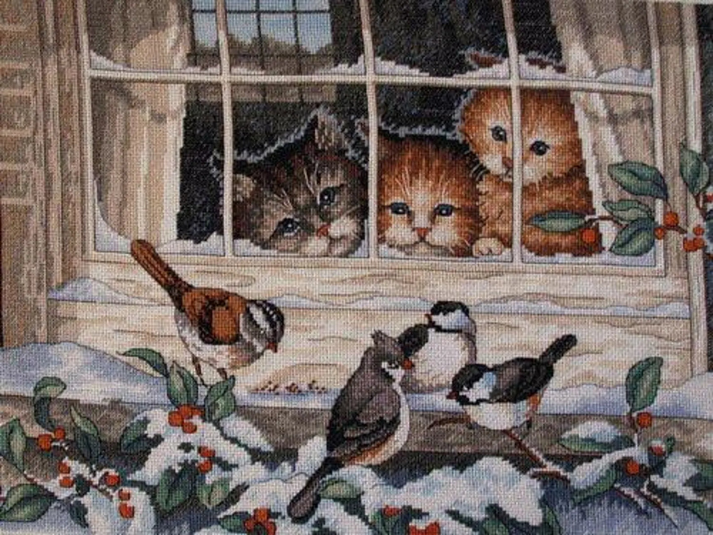 Cross Stitch Pattern Keeper Markup PDF + SAGA Three Bird Watcher kitties Cat Cats Pets Sweet Love Animal Wild Nature Cat Sampler DMC