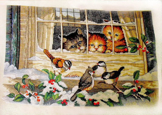 Cross Stitch Pattern Keeper Markup PDF + SAGA Three Bird Watcher kitties Cat Cats Pets Sweet Love Animal Wild Nature Cat Sampler DMC